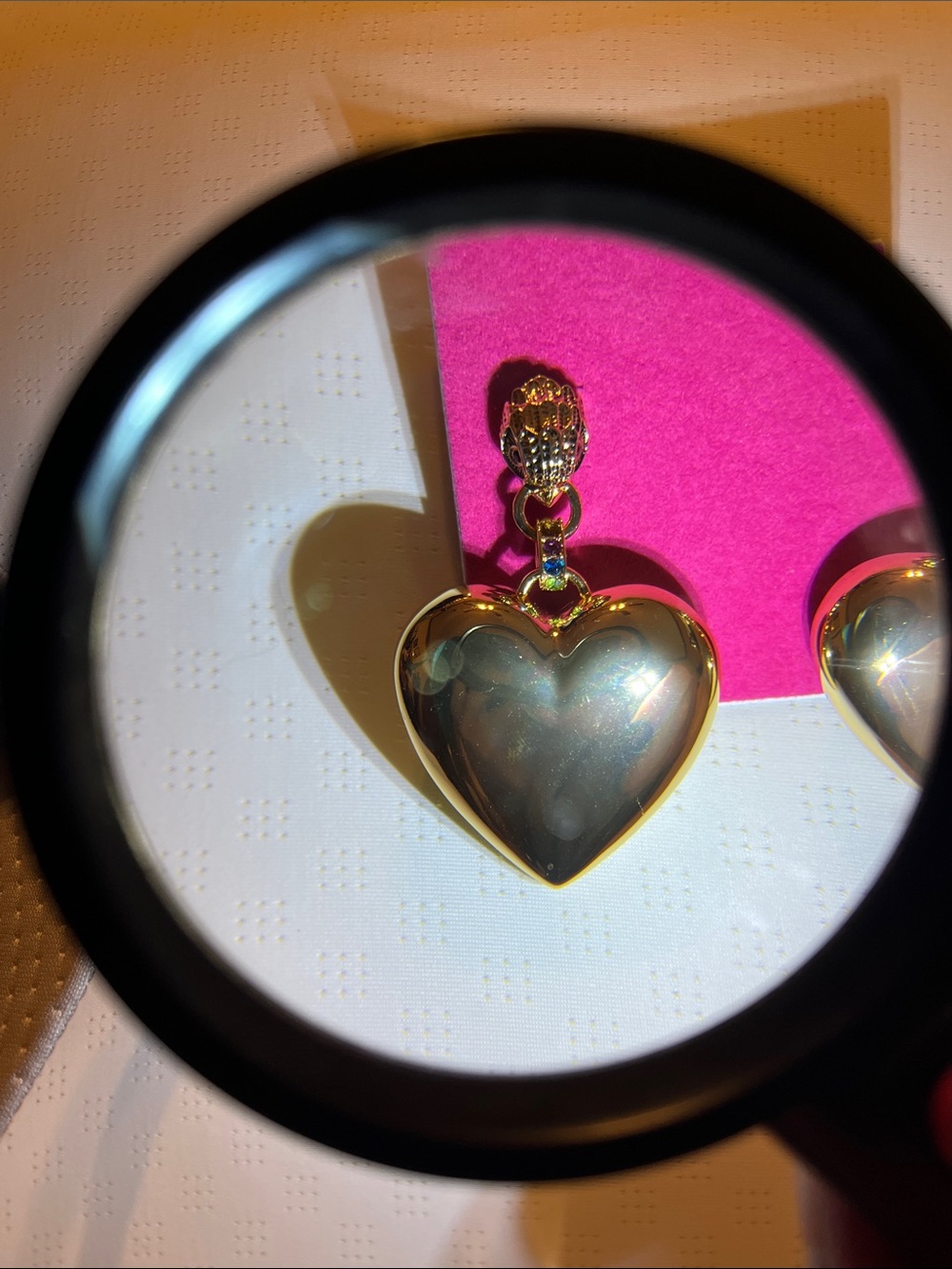 NWT Kurt Geiger Gold Heart Drop Earrings with Dark Green Inset - Picture 11 of 12